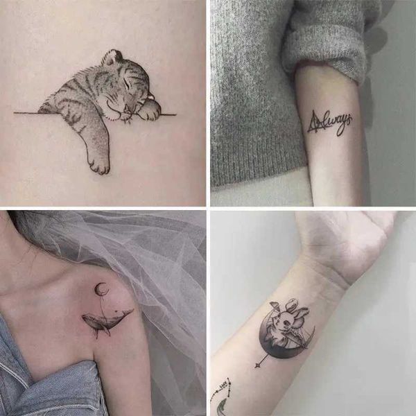 Trasferimento tatuaggio tatuaggi tatuaggi di tatuaggi in bianco e nero impermeabili di tatuaggi finti lunghi, tatuaggi freschi freschi accoppia di tatuaggi temporanei carini 240427