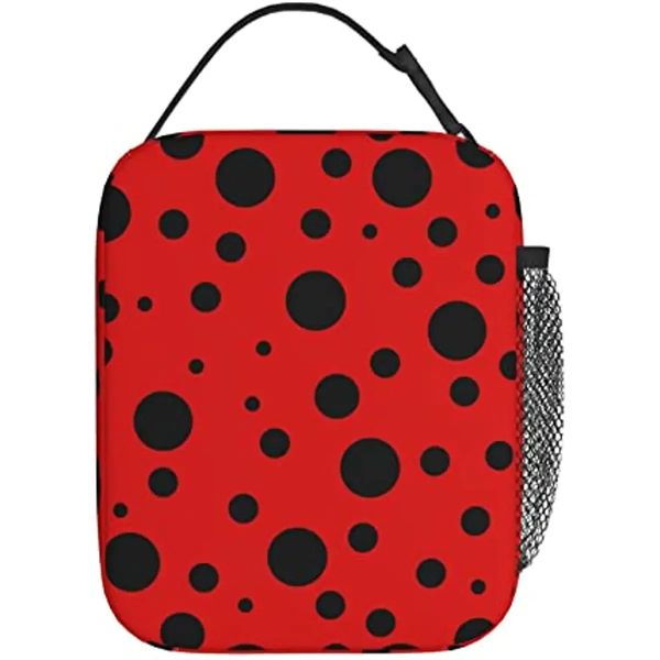 Ladybug schwarz und roter Tupfen tragbarer Lunchbeutel Isolierte Lunchschachtel wiederverwendbare Kühler Totes für Frauen Männer Erwachsene Mädchen arbeiten 240423