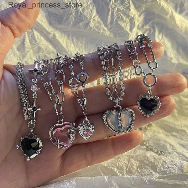 Colares pendentes Y2K Acessórios Moda Pêssego Dropheta de coração Pingente colar de cristal rosa Egirl Sweet Kravik Chain Jóias Estéticas Q240426