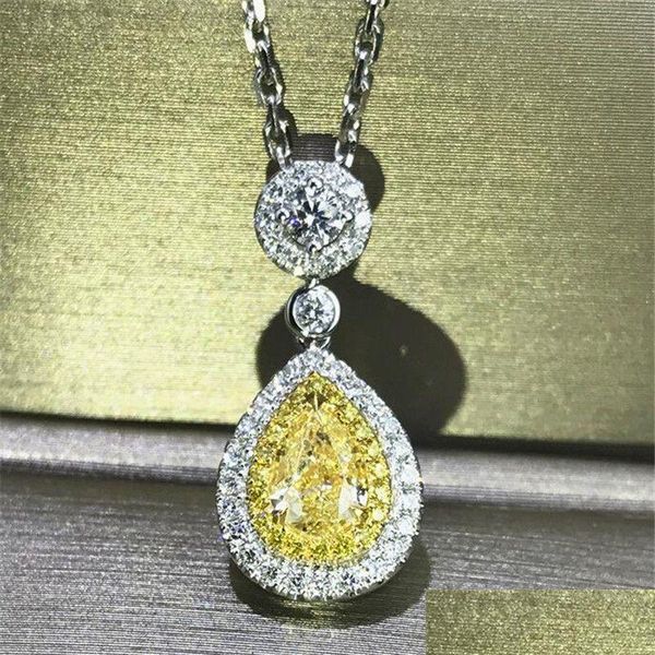 Collane a ciondolo Super Deal Gioielli di lusso 925 Sterling Sier Topaz Giallo Topaz Cz Diamond Drop Cuggio Pere Zircone Donne Clavicola Dy8s