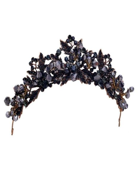 Diezi barroco de contas de cristal preto Tiaras coroa strass de diadema de diâmetro véu de tiara tiara tiara wair hair acessórios de cabelo y2007046558
