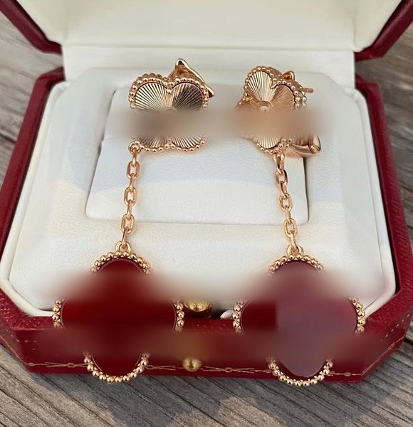 Luxus Lucky Vier-Blatt Klee Dangle Ohrringe Kronleuchter Ohrringe Designer für Frauen Brand Brief V Gold Silber rotes Achatmutter-Perl-Ohrring-Weihnachtsgeschenke