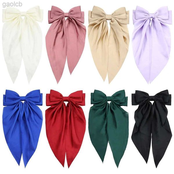 Clip per capelli Barrettes 8 signore in raso grande bianco rosa blu rosso blu blu arco a fiocco di oversize coda lunghi clip molla clip molla per capelli accessori per capelli 240426 240426