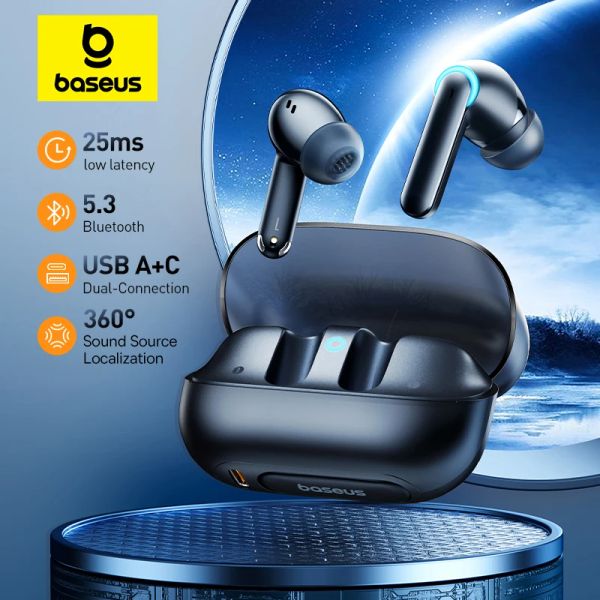 Cuffie Baseus Aequr G10 Auricolare wireless 25ms Aurbone da gioco a bassa latenza Bluetooth 5.3 Dopità cuffia per doppiaconnection 25h auricolare da gioco