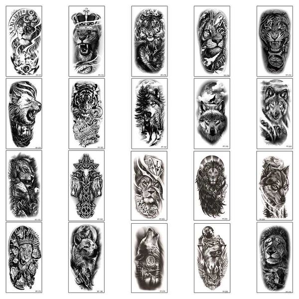 Transferência de tatuagem 20pcs/água à prova de água temporária Fake Tattoo adesivo Água transferanimal besta leão tigre lobool sexy beleza maquiagem corporal arte 240426