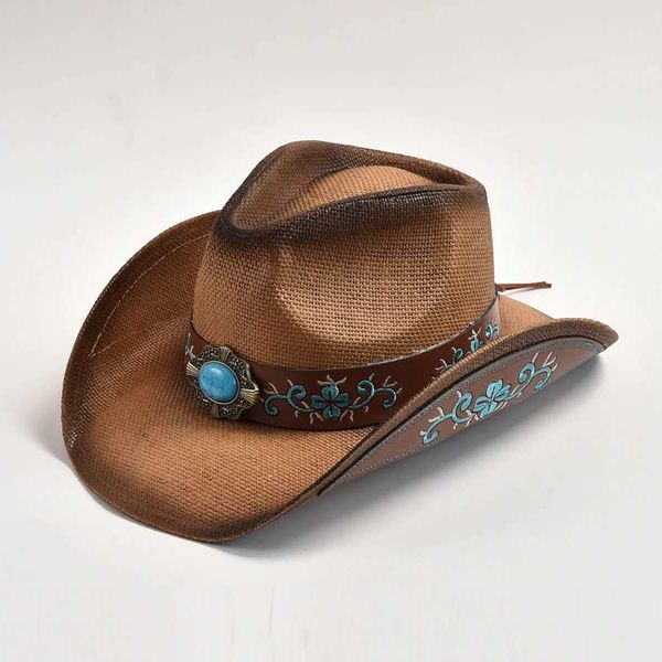 Breite Krempe Hüte Bucket Hats New Stroh Western Cowboy Hut Sommer Outdoor Travel Beach Hut Herren Frauen Vintage Gentleman Lady Cowgirl Jazz Hat Y240425