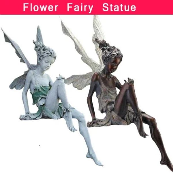 A estátua de fada do girassol Bela escultura de anjo da figura realista de ornamentos de pedra jardim de pedacinho de jardim de pedra ao ar livre decoração 240419