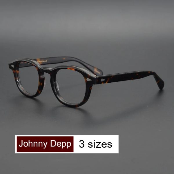 Lentes Johnny depp óculos redondos lentes transparentes homens mulheres óculos de computadores marca acetato de estilo vintage de estilo de óculos de óculos