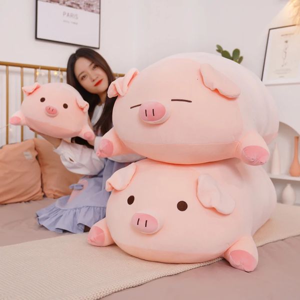 40506080cm Doll de porco esmagado Dóla de pelúcia de pelúcia Piggy Animal Plushie Almofada de travesseiro Crianças de bebê Presente reconfortante 240420