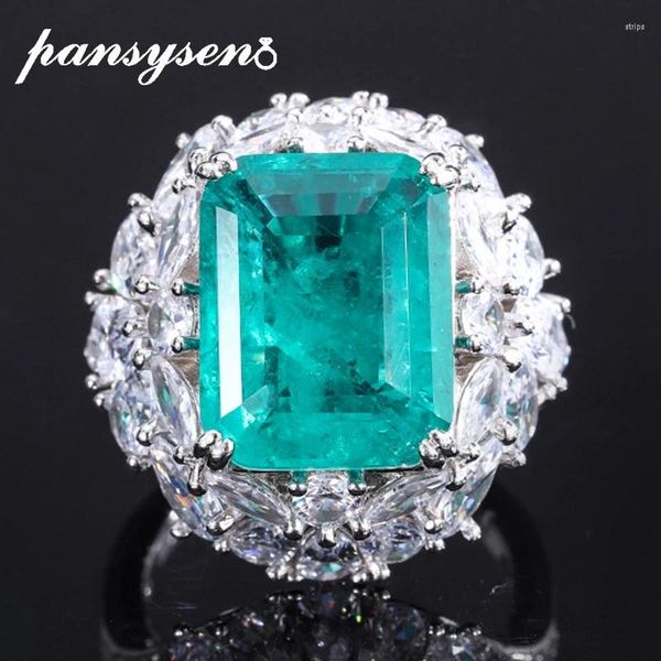 Anelli a grappolo Pansysen 925 Sterling Silver 12x15 mm Emerald ad alto diamante di carbonio per donne uomini 18K Gioielli per anniversario in oro bianco