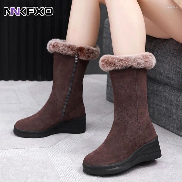 Stiefel hohe Frauen warm warm plüschern kauflätsel damen lang bequeme winterinnen weibliche keil wotwollschuhe mittlere kaltefell zapatos mujer mujer