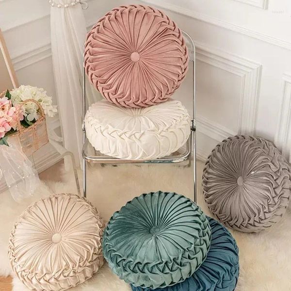 Pillow Velvet redonda cor redonda de cor sólida travesseiros de rodas de veículo de abóbora para sofá decorativo de decoração de casa cojines