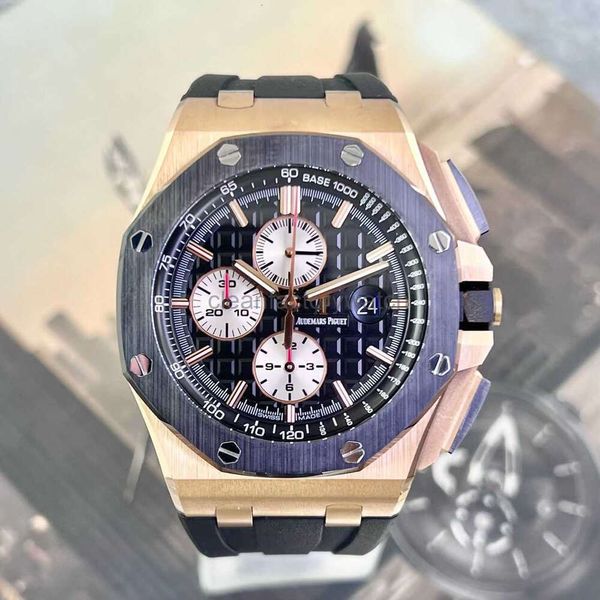 O designer de Audemar de luxo Piquet Watches APSF Royals Oaks Wristwatch Series 18K Rose Gold Ceramic Mechanical Men's Watch 26401ro Audemarrsp à prova d'água