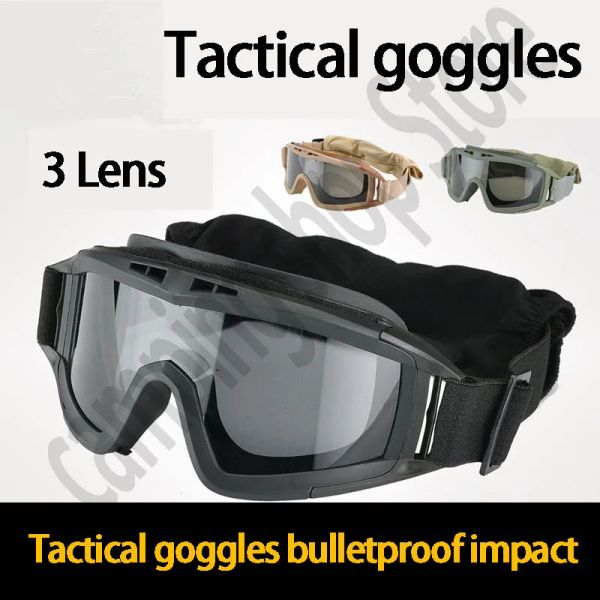 Eyewears Taktische Schutzbrille 3 Objektiv winddichte Militärarmee Schießen Jagdgläser Eyewear Outdoor CS War Game Airsoft Paintball -Brillen