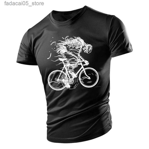 Camisetas masculinas de verão novo ciclismo, como hell skull imprimido mass de manga curta de mangas curtas Casual Crewneck Loose Camiseta Hip-Hop Roupas de rua Q240426