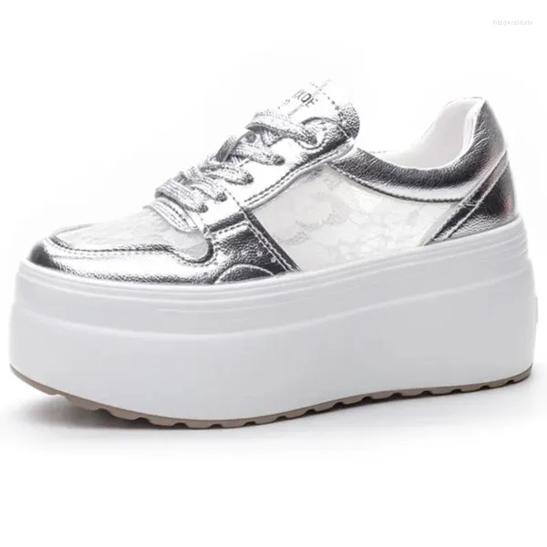 Casual Schuhe 8cm Frauen Spitze klobiger Sneaker Mode Summer Hollow Plate