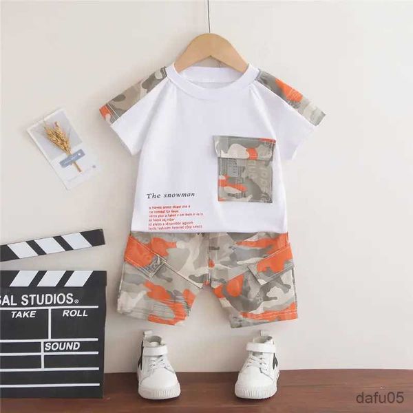 Set di abbigliamento per bambini abbigliamento per bambini estate t-shirt shorts mimetico pantaloni 2 pezzi/set costume da bambino percorsi per bambini 1 2 3 4 5 anni