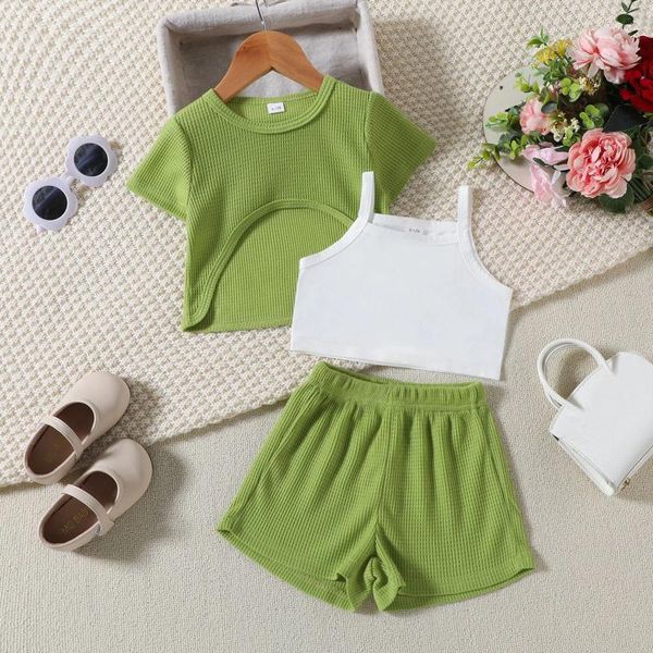 Kleidungssets 3PCS Girls Kleidung Sommer-Outfit Kleinkind Kurzarm T-Shirt Tops Weste Shorts Outfits süßes Baby Casual Suits 0-3y