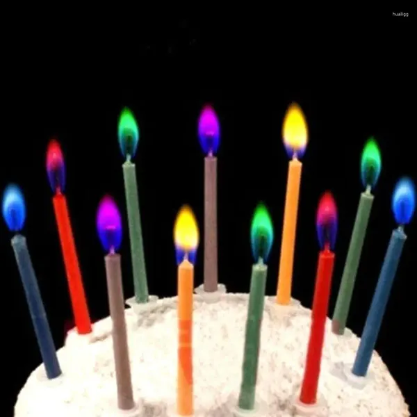 Titulares de vela 12pcs/velas coloridas Flames seguros Party Birthday Cake Decorações de casa Mini com suporte