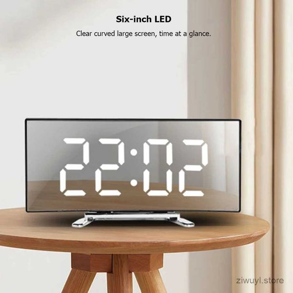 Relógios de mesa de mesa Relógio digital para o quarto LED LED Curvido espelho de espelho Relógio do espelho de 6 polegadas LED Relógio digital Clock de mesa eletrônico de cabeceira