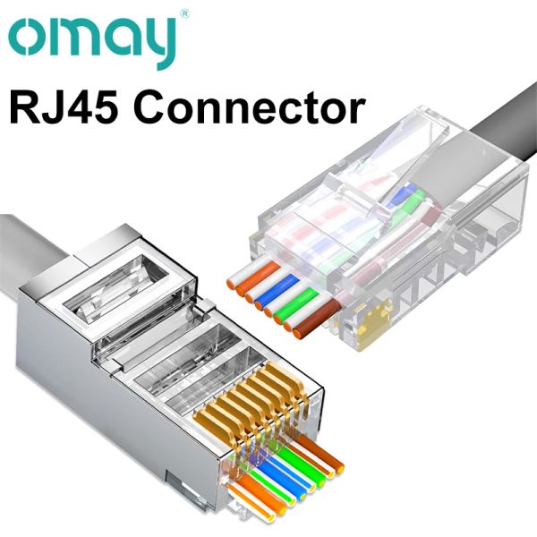 Controlla Cat6 Cat5e Pass tramite RJ45 Connettori di rete a spina modulare UTP 50u Gold Placed 8P8c Crimp End per cavo Ethernet