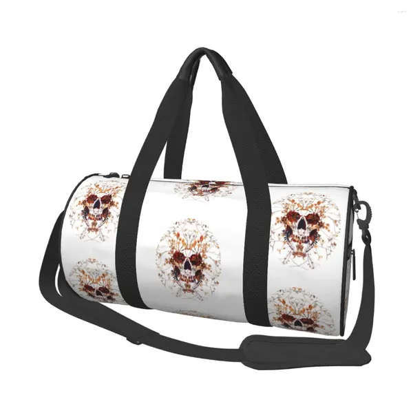 Açık çantalar spor çantası narin kafatası çiçek spor ayakkabı ile sanat gotik hediye şeker çift hafta sonu çanta retro bagaj fitness