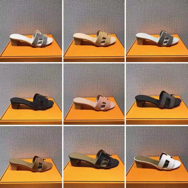2024 Designer Sandalen Frauen Pantoffeln Paris Brand Sandale Real Lederrutsche Plattform High Heels Schuhe Flip Flop Stiefel Frau Pantoffeln Schuh mit Kiste