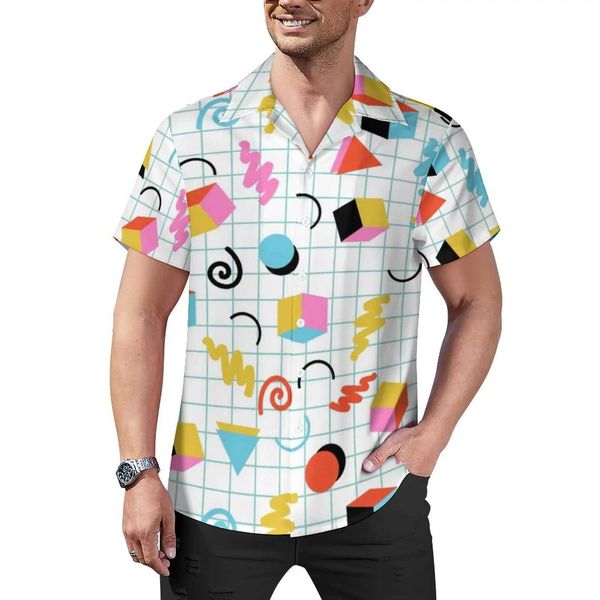 Herren lässige Hemden Memphis Muster 80S Strandhemd Retro minimal geometrische hawaiianische Freizeithemden Mann Trendy Blusen Kurzarm Custom Clothing 240424