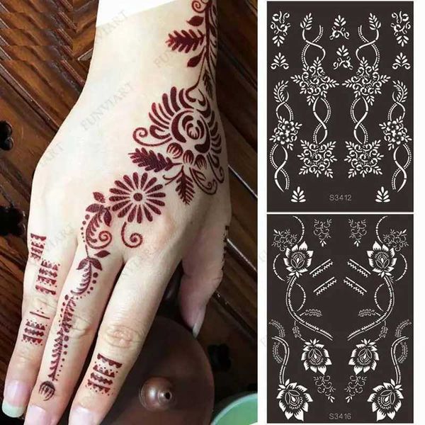 Tattoo Transfer wiederverwendbarer temporärer Henna Tattoo Schablone für Handarmhülle Mehndi Schablone Designs Malvorlage DIY Tattoo Supplies 240427