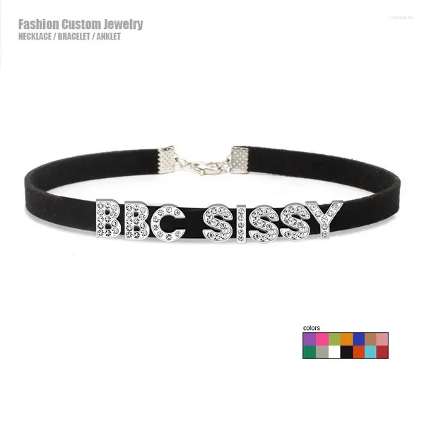 Carker feminina de moda feminina Cartas de strass BBC Colar Sissy Nome personalizado Nome de colar de colarinho personalizado