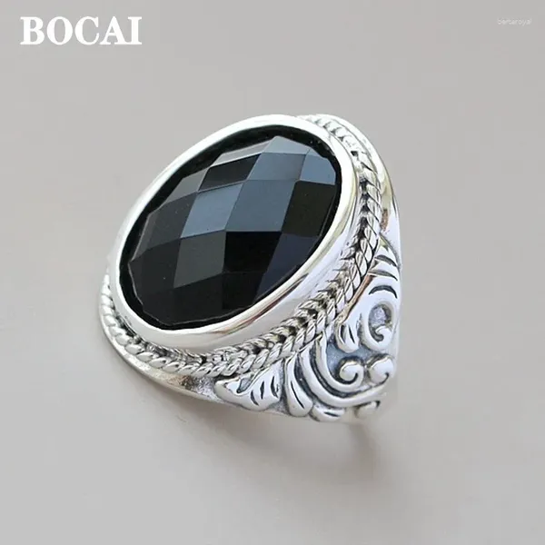 Кластерные кольца Bocai Fashion S925 Серебряные ювелирные аксессуары с натуральным черным кольцом для мужчин и женщин подарком на день рождения