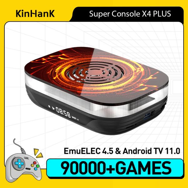 Spieler Kinhank Retro Video Game Console Superkonsole X4 Plus S905x4 90000 Spiele für PSP/PS1/DC/N64/SNES 4K Android 11 TV mit Gamepads