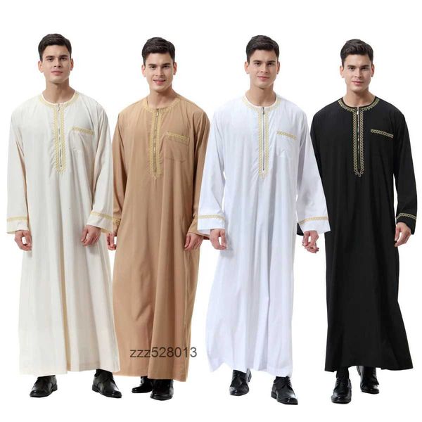 Roupas étnicas abaya masculino muçulmano vestidos islâmicos moda kaftan paquistão Caftan Arábia Saudita Jubba THOBE Marroquino Dubai Musulman Black 231218Z2