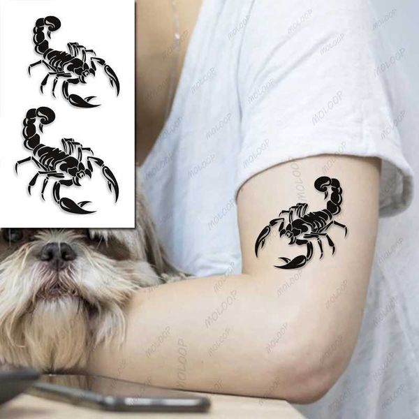 Tatuagem Tattoo Tattoo Scorpion Tiger Eagle Snake Animal Rose Flower Temporary Impermeável braço de mão maquiagem Arte corporal para homens Mulheres 240426