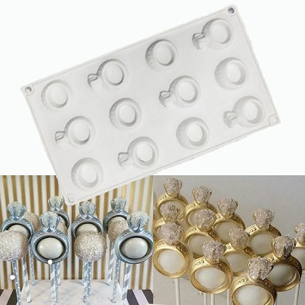 Formen 12 Löcher Diamantringform Silikonkuchenform zum Backen von Mousse Formen Kuchen Dekorieren Moule Ehering Kuchen Dekoration Formen