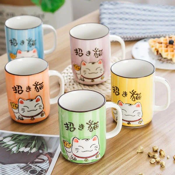 Canecas canecas de desenho animado de desenho animado de estilo japonês com colher para café da manhã Copele de leite com leite com chá japonês
