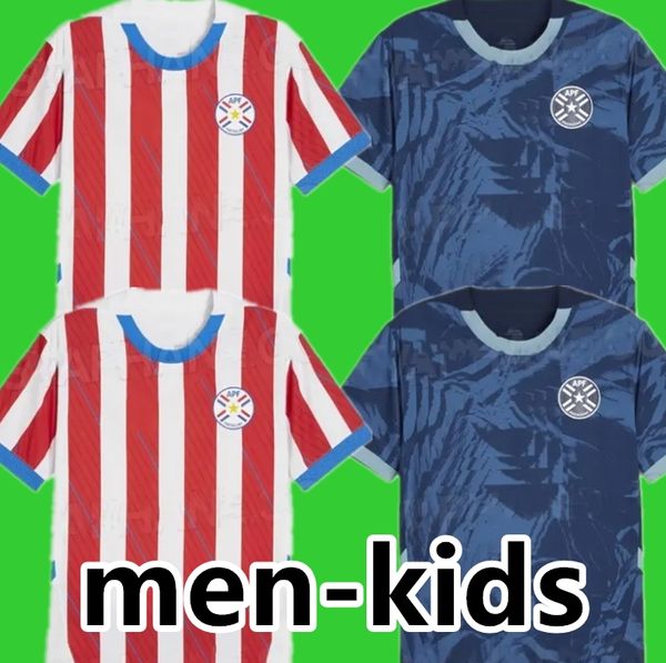 Paraguay 2024 2025 футбольный трикотаж Copa America Camisetas de Futbol Home White Red Away Deb Blue Men Kids 24 25 Комплект футбольной рубашки с коротким рукавом на заказ формы S-4XL