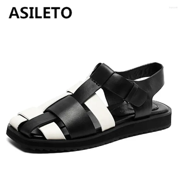 Повседневная обувь Asileto 2024 Женские вязаные вязаные пластинки квадратные квадратные носки на низкие каблуки подлинная кожаная крючко