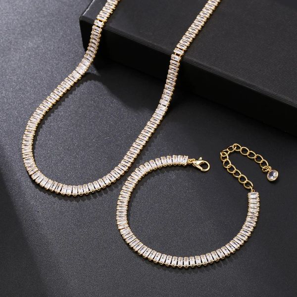 Роскошное хрустальное теннисное ожерелье для женщин хип -хоп геометрические теннисные ожерелья устанавливают свадебные ювелирные аксессуары