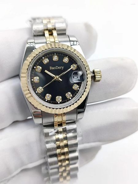 Armbanduhr 26Mmelegant Lady's Diamond Watch mit Gehäuse - mit mechanischer Bewegung Kalenderfenster Lünette Long Nail Sca