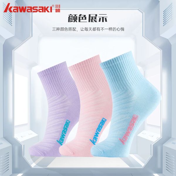 Meias Kawasaki Original Sport Camping Golf Woman Meias de Mulher Brindável Antibacteriano Resistente ao Tênis Socks de Ciclismo 3 Pares/Pacote