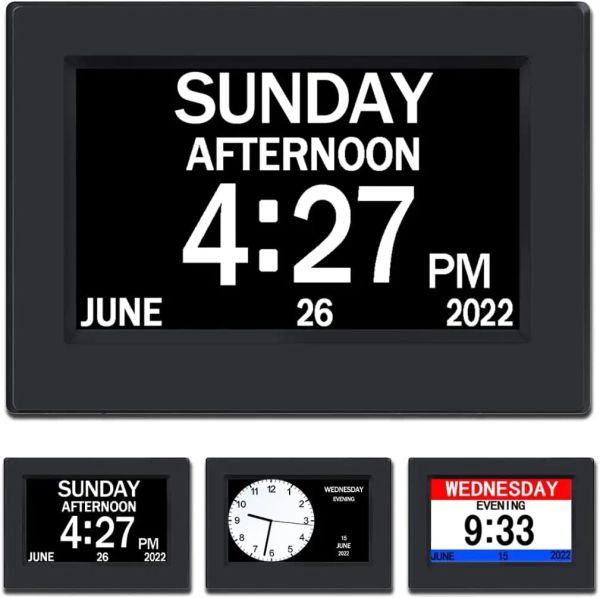 Clock Day Day Digital Calendar Calco dell'orologio DEMENZIA compromesso perdita di memoria della visione con 3 promemoria per anziani anziani