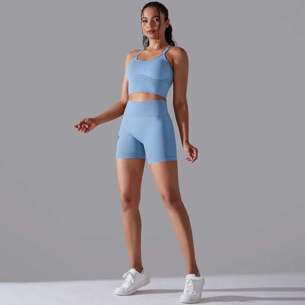 5d30 tute da donna Fitness yoga set di gilet che assorbono gli shock pantaloncini in vita alta e traspirabili da donna aderente sport di reggiseno sportivo set 240424