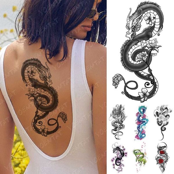 Trasferimento tatuatore impermeabile temporaneo adesivo tatuaggio drago serpente serpente lupo rosa lotus flash flash body art body braccio tatuaggi a braccio finta donna uomo 240427