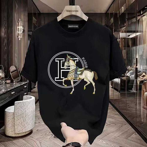 T-shirt maschile Designer 2024 Summer Nuova maglietta a maniche corta stampata Oro H Cavallo Tide Brand Cool Long Staple Cotton Luxury Key Luxury 8U4i