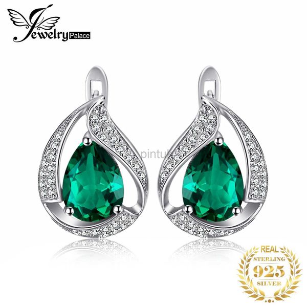 Estudy JewelryPalace Green Nano Emerald 925 Brincos de clipe de argola de prata esterlina para mulheres jóias D240426