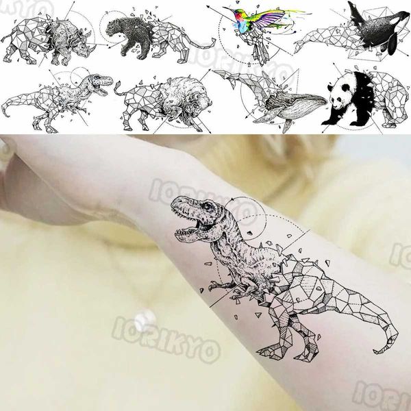 Tattoo Transfer schwarzer Dinosaurier Temporäres Tattoos für Frauen Mädchen realistische Panda Whale gefälschte Tattoo Aufkleber wasserdichte Arm Tatoos T-Rex 240426