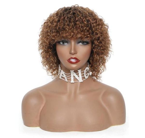 Brezilyalı Jerry Curl Kısa İnsan Saç Perukları Remy Pixie Cut Wig Blackblonde Afro Afro Kıvırcık Kadınlar Lace3492956