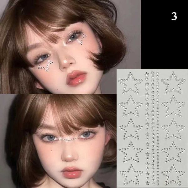 Tatuagem Transferência de tatuagem Y2K 3D FACE JOENS CRISTAL DIAMENTO DIY STAR CORAÇÃO OLHOS RETROS STROMENTES DO FACE DE FACE DO FACO DE FACO DE FACE DO TATOTO DE ART