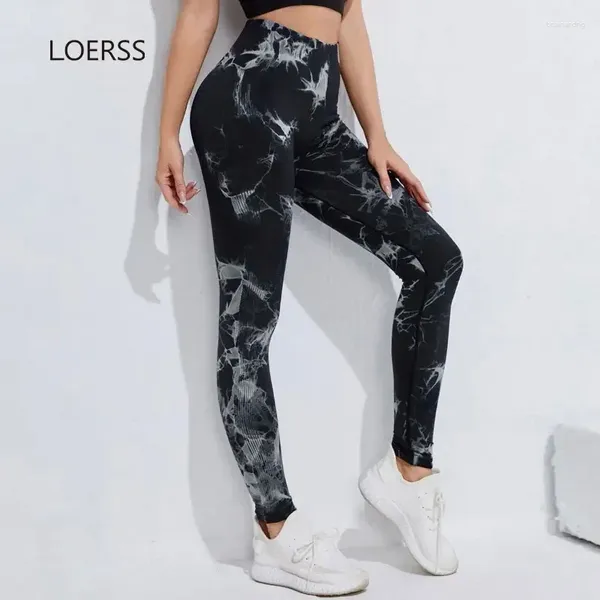Активные брюки Loerss йога Женщины с высокой талией Склетка плавные леггинсы для галстука для спортивной фитнес
